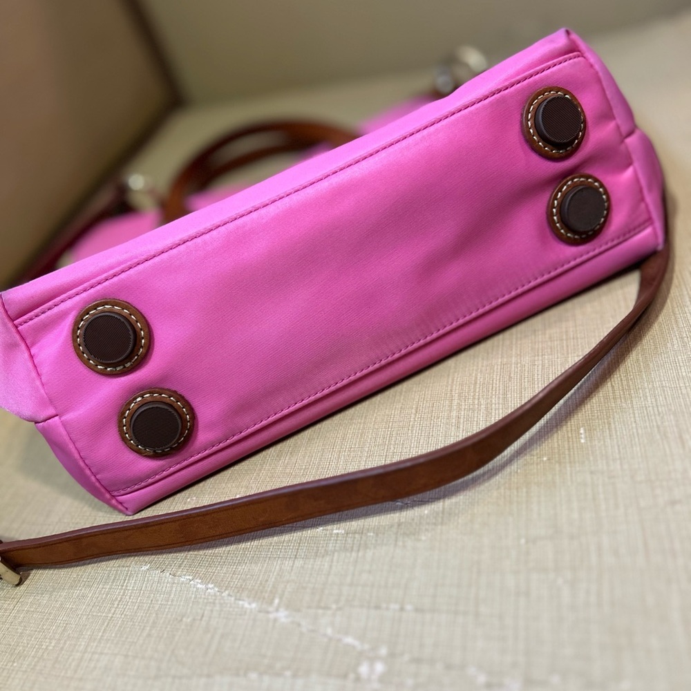 Dooney & Bourke Pink Nylon Bag Purse with Leather Handles and Crossbody Strap - Picture 5 of 15